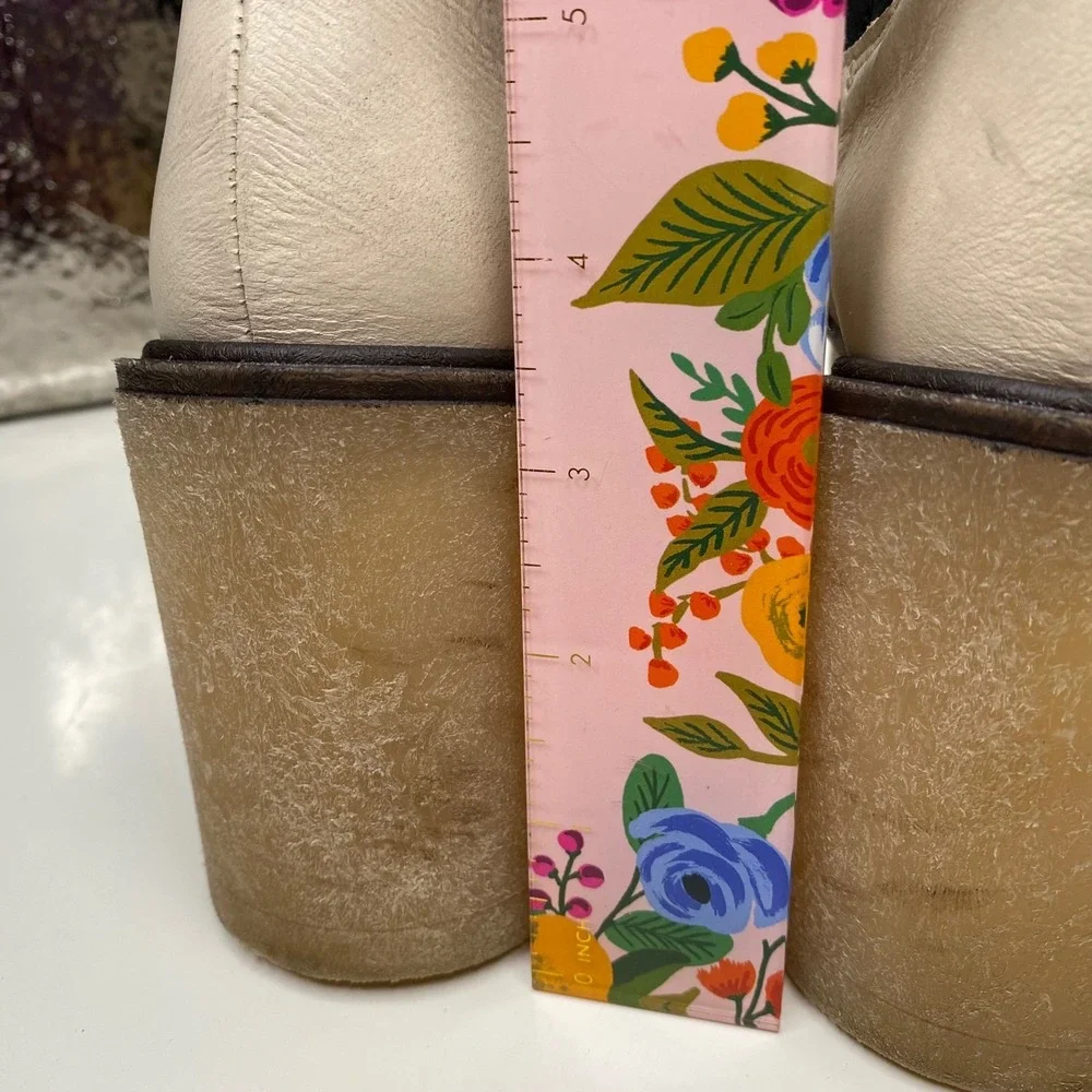 Free People James Chelsea Ankle Boots Cream Leather Platform Size 37 EU/6-6.5 US